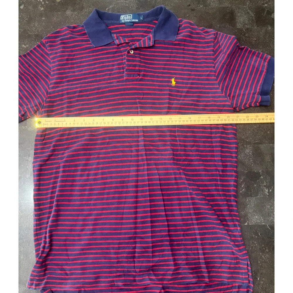 Polo Ralph Lauren Mens Large Navy Red Striped Short Sleeve Pique Polo Shirt L